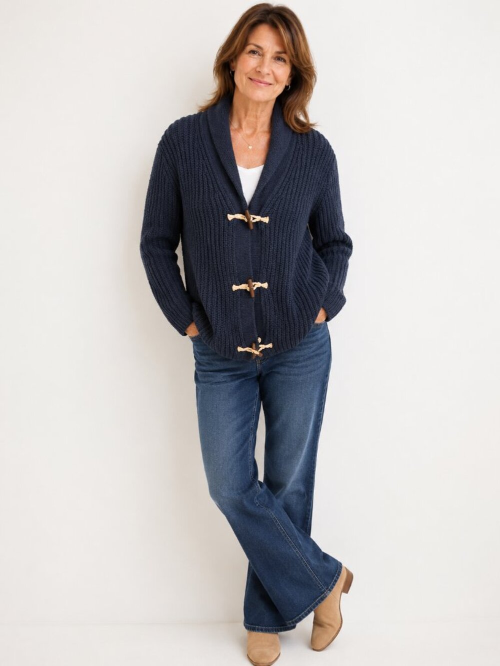 Old Navy Navy Blue Knit Toggle Cardigan Shawl Collar Sweater Women's Medium XL
